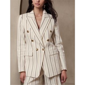 Banana Republic Cream and Black Striped Blazer with Gold Buttons